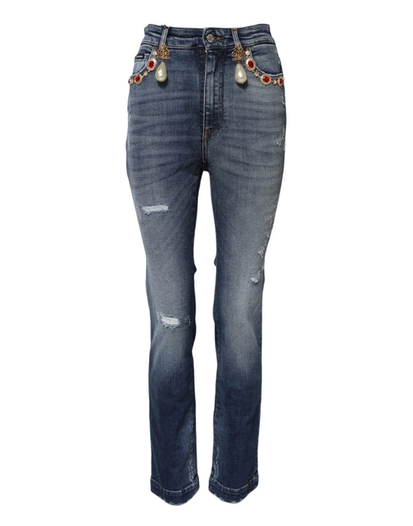 Blue Rhinestone Embellished Denim Jeans Dolce & Gabbana