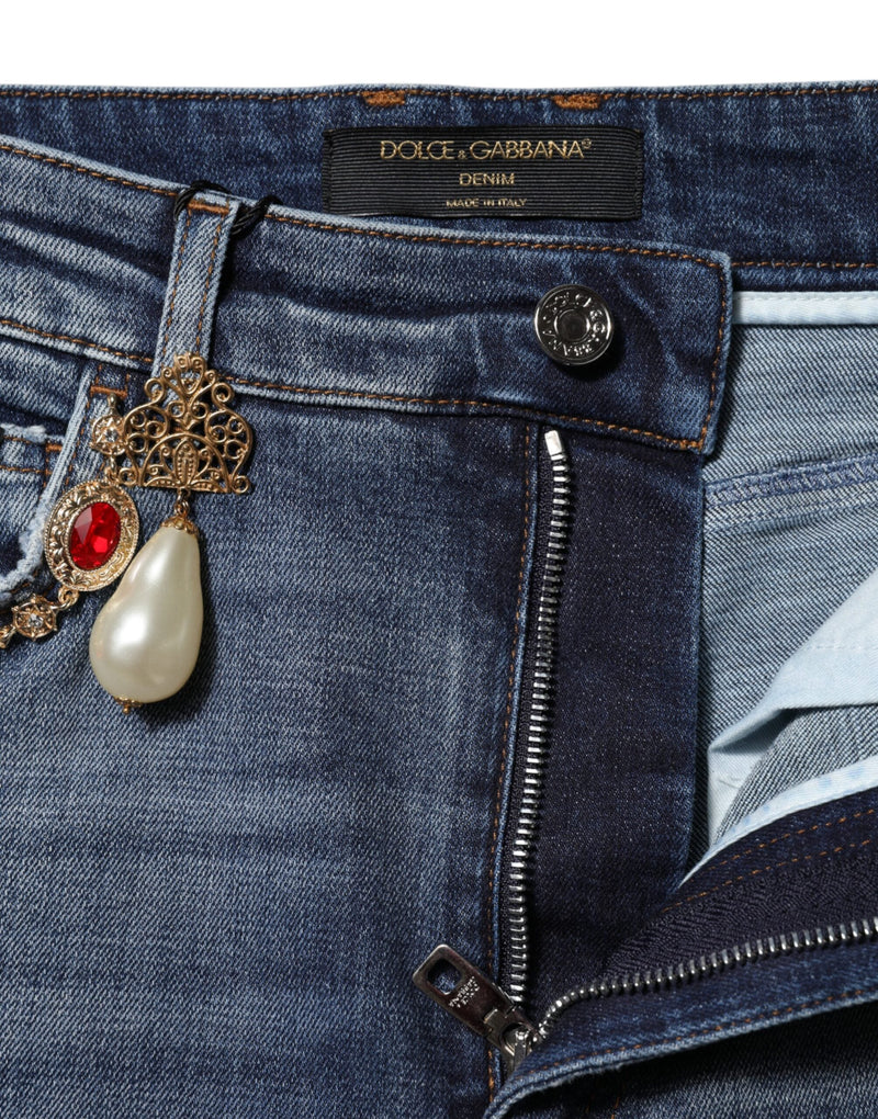 Blue Rhinestone Embellished Denim Jeans Dolce & Gabbana