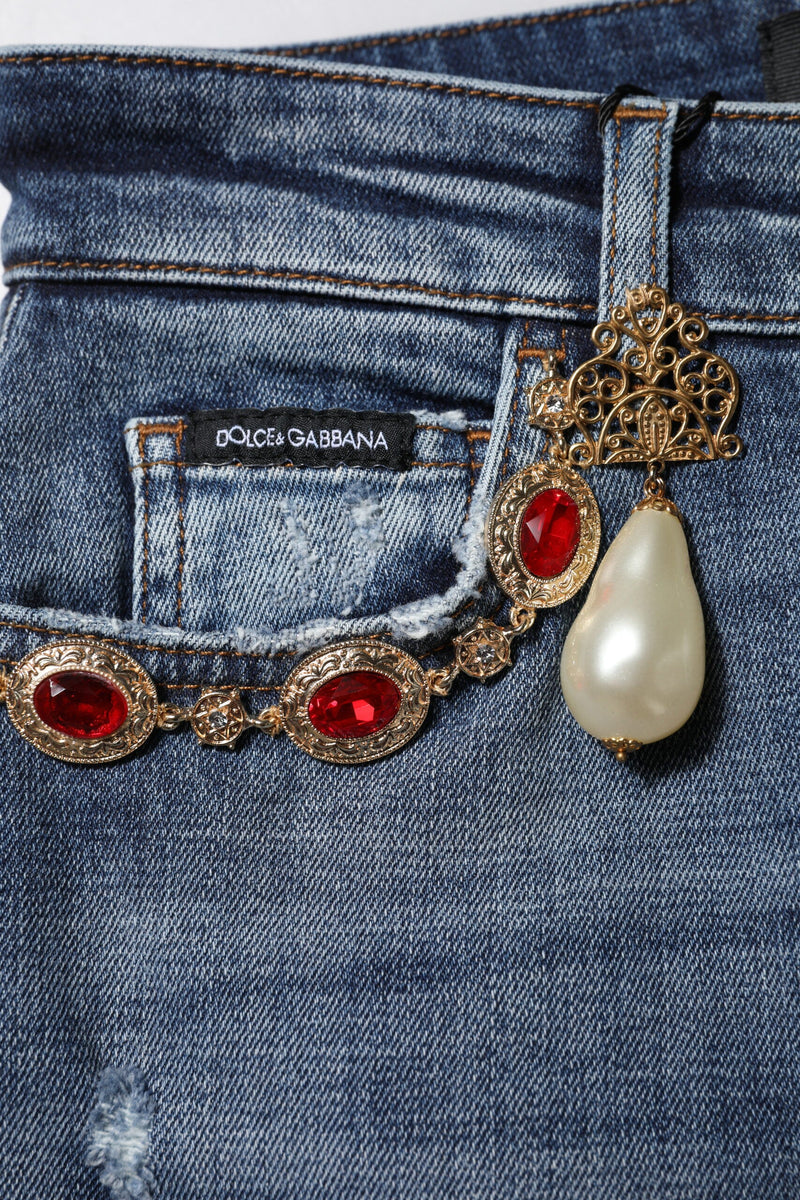 Blue Rhinestone Embellished Denim Jeans Dolce & Gabbana