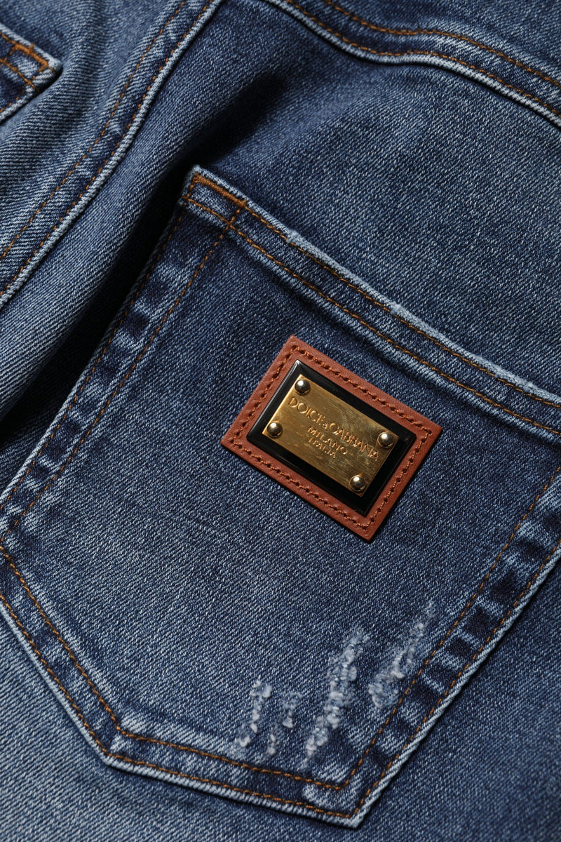 Blue Rhinestone Embellished Denim Jeans Dolce & Gabbana