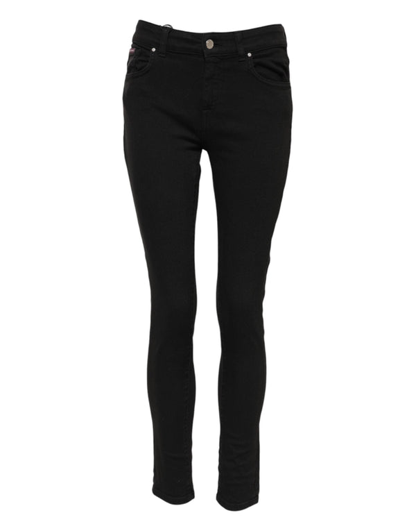 Black Cotton Logo Skinny Mid Waist Denim Jeans Dolce & Gabbana