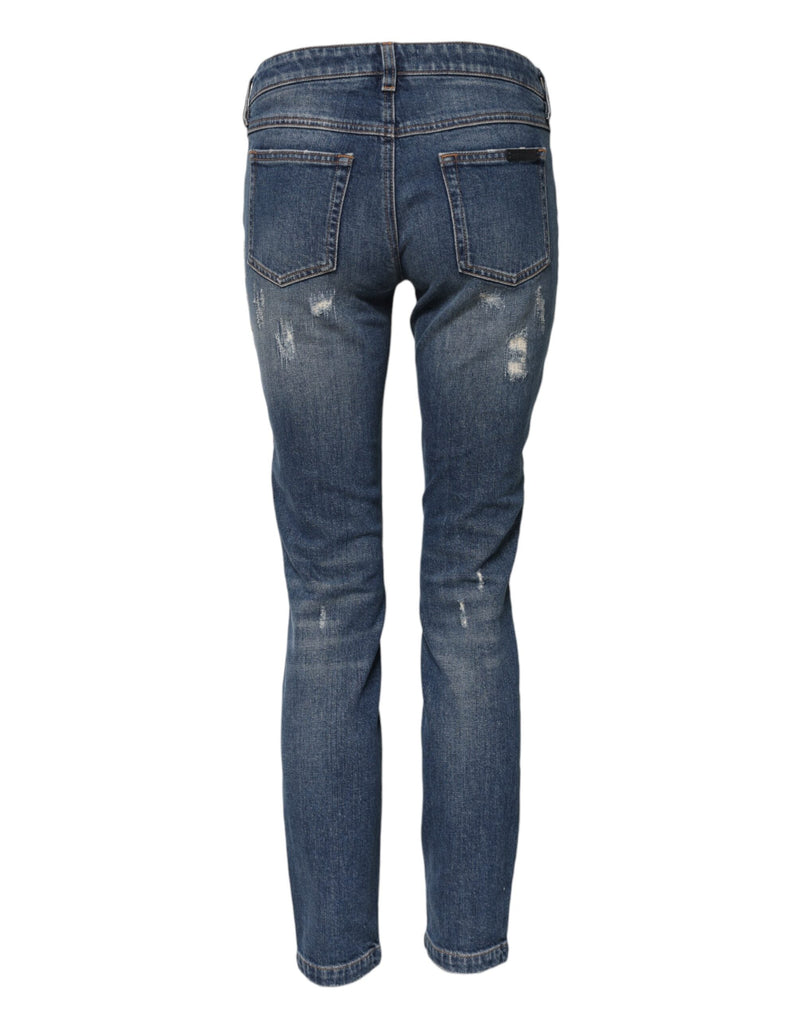 Blue Play Card Embroidery Skinny Denim Jeans Dolce & Gabbana