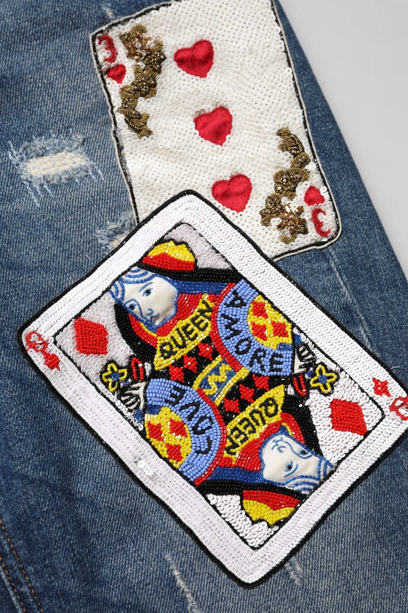 Blue Play Card Embroidery Skinny Denim Jeans Dolce & Gabbana