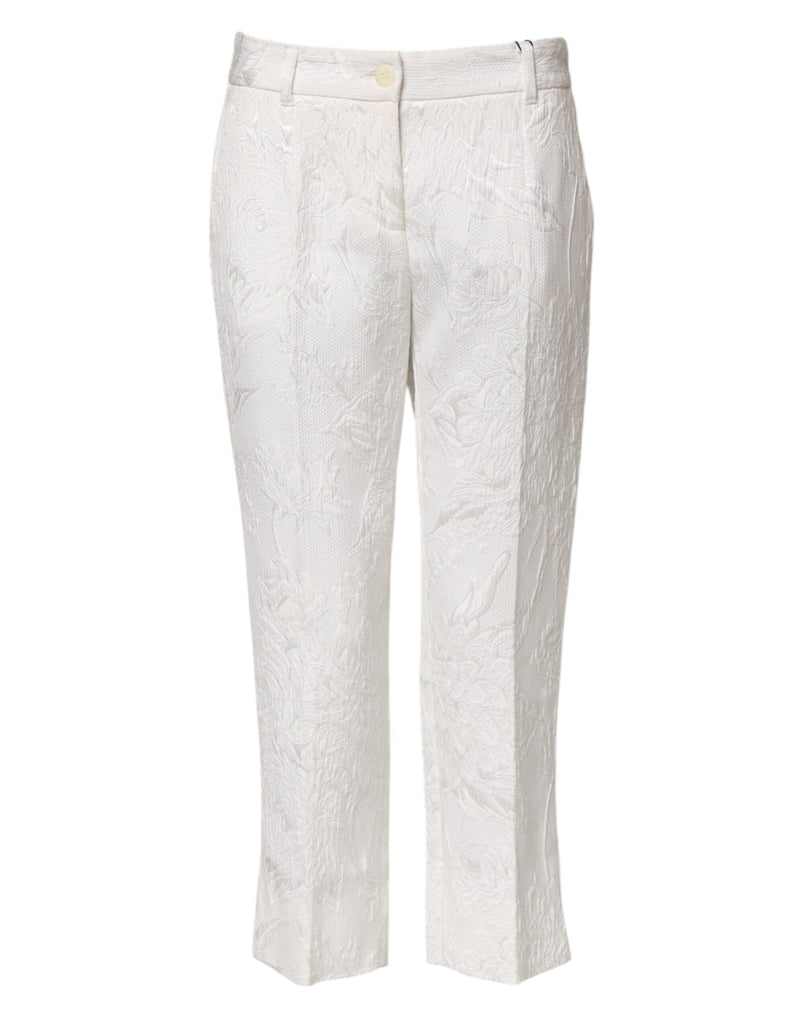 White Cotton Floral Jacquard Pants Dolce & Gabbana