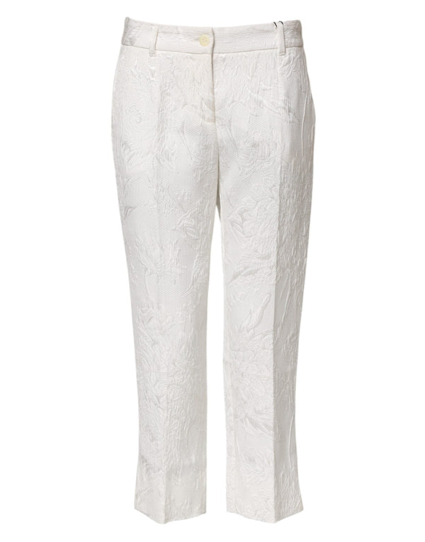 White Cotton Floral Jacquard Pants Dolce & Gabbana