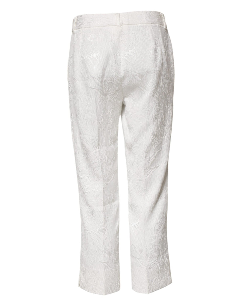 White Cotton Floral Jacquard Pants Dolce & Gabbana