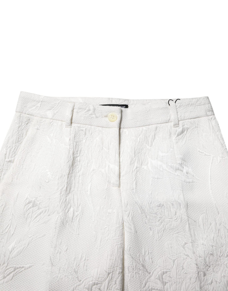 White Cotton Floral Jacquard Pants Dolce & Gabbana
