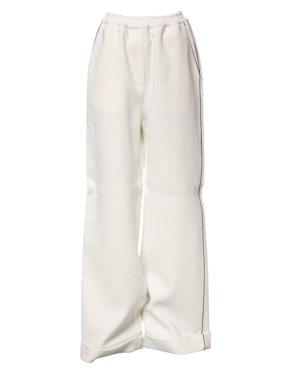 White Viscose Wide Leg Pull On Pants Dolce & Gabbana