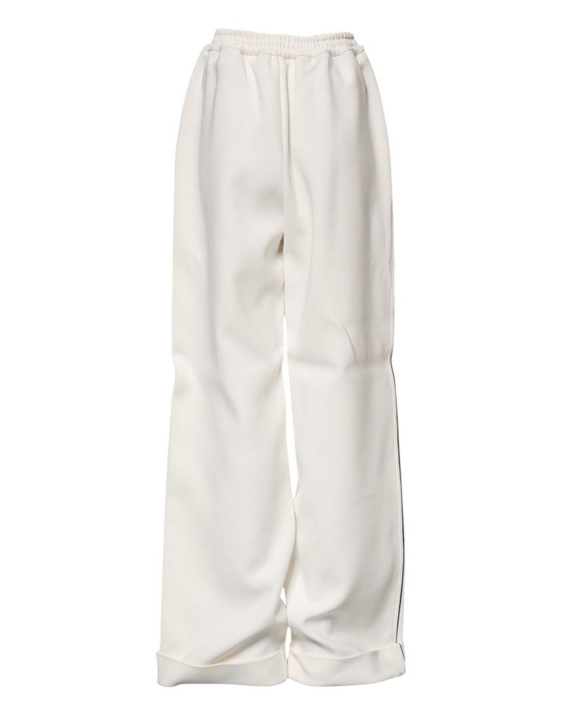 White Viscose Wide Leg Pull On Pants Dolce & Gabbana