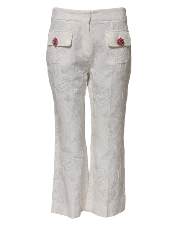 White Cotton Floral Jacquard Pants Dolce & Gabbana