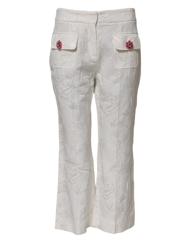 White Cotton Floral Jacquard Pants Dolce & Gabbana