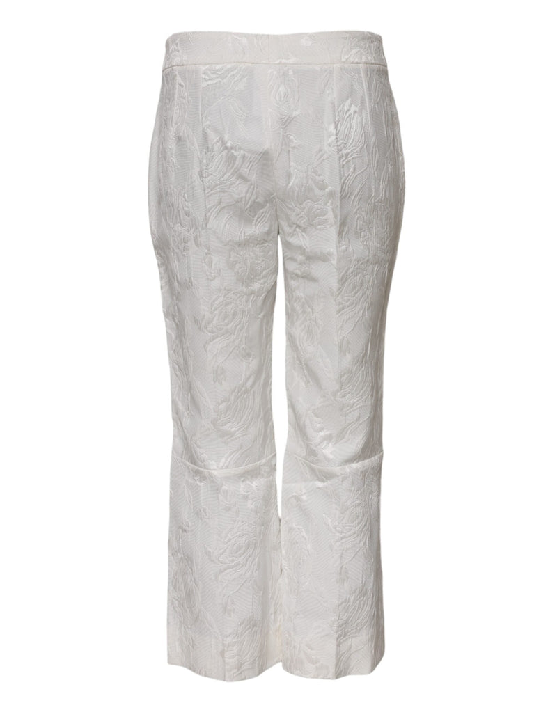 White Cotton Floral Jacquard Pants Dolce & Gabbana