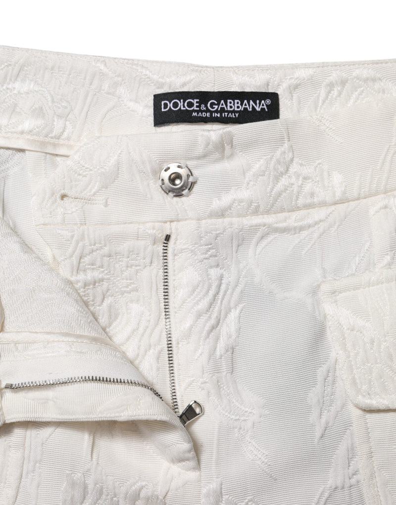 White Cotton Floral Jacquard Pants Dolce & Gabbana