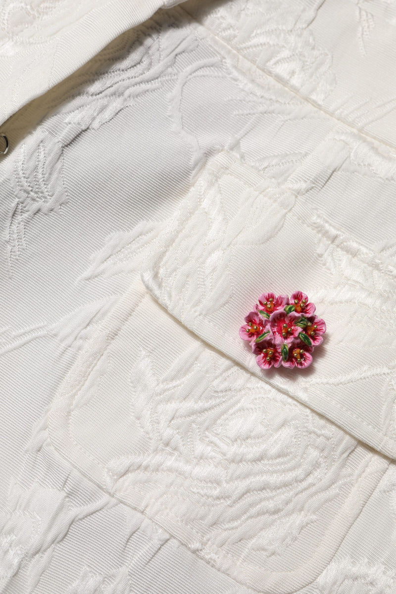 White Cotton Floral Jacquard Pants Dolce & Gabbana