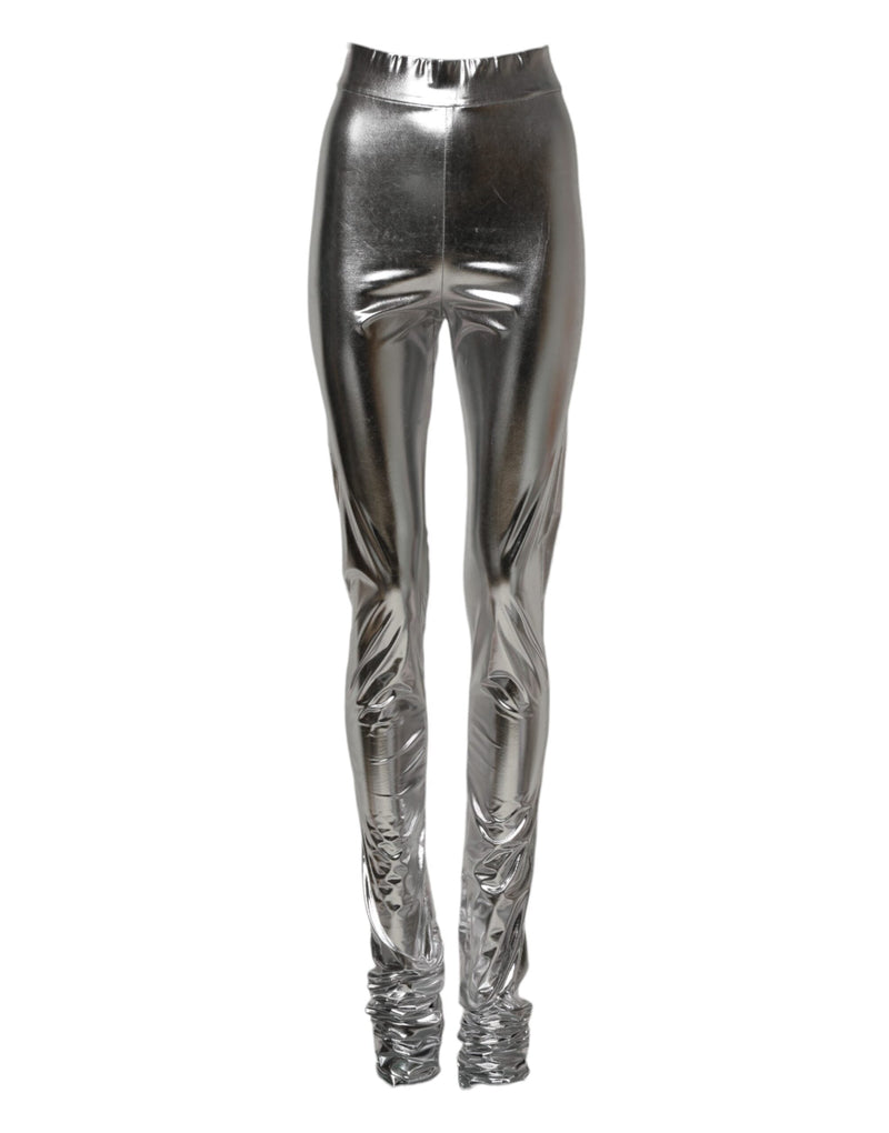 Metallic Silver Polyester Slim Fit Leggings Pants Dolce & Gabbana
