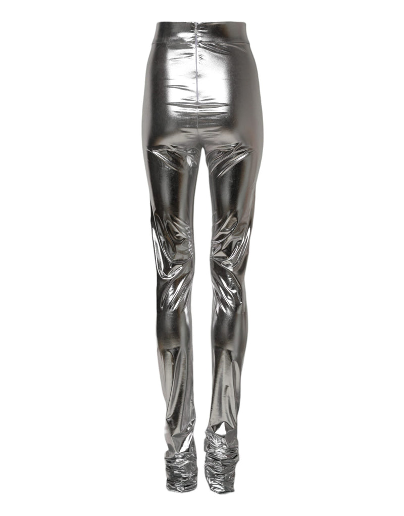 Metallic Silver Polyester Slim Fit Leggings Pants Dolce & Gabbana