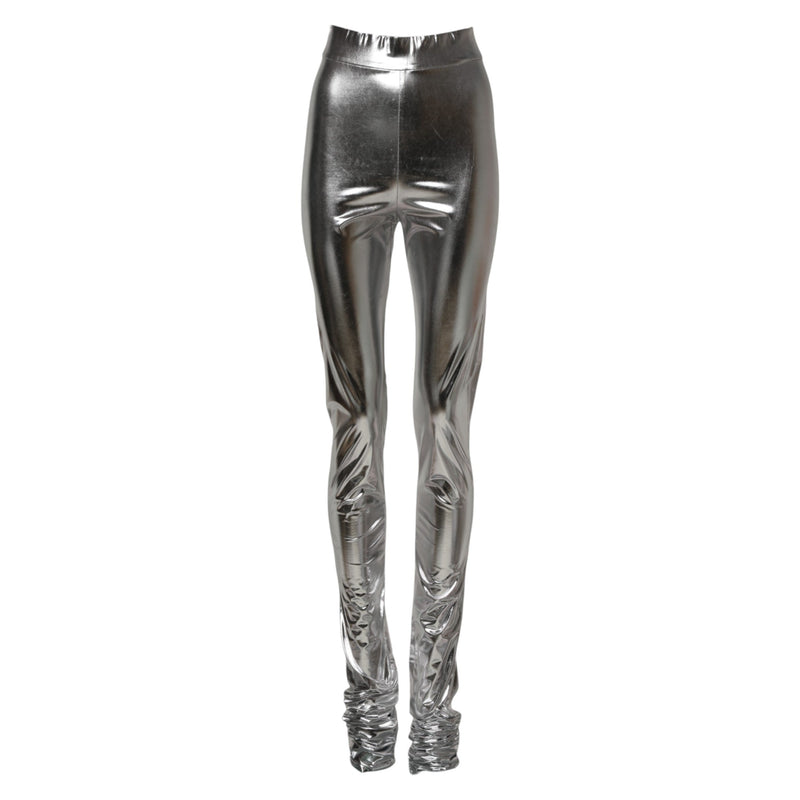Metallic Silver Polyester Slim Fit Leggings Pants Dolce & Gabbana