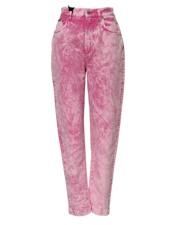Pink Tie Dye High Waist Tapered Denim Jeans Dolce & Gabbana
