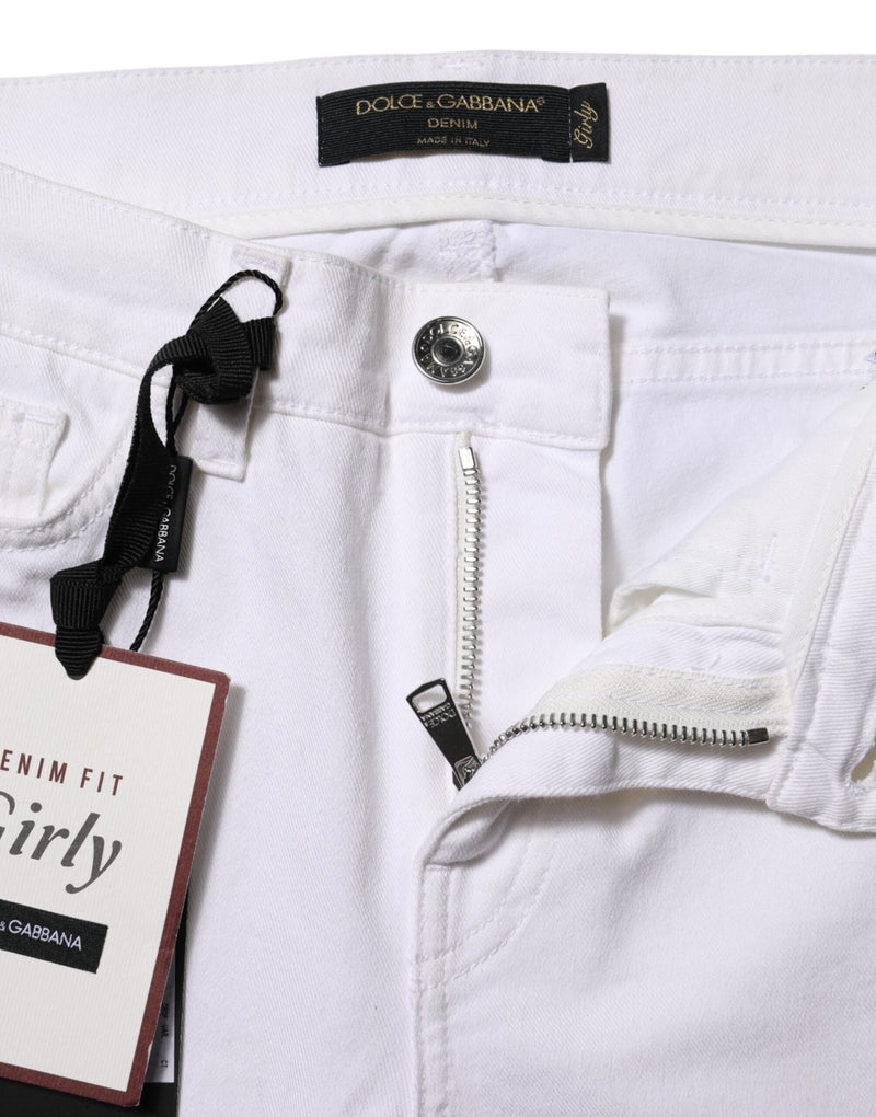 White Floral Embroidery GIRLY Denim Jeans Dolce & Gabbana