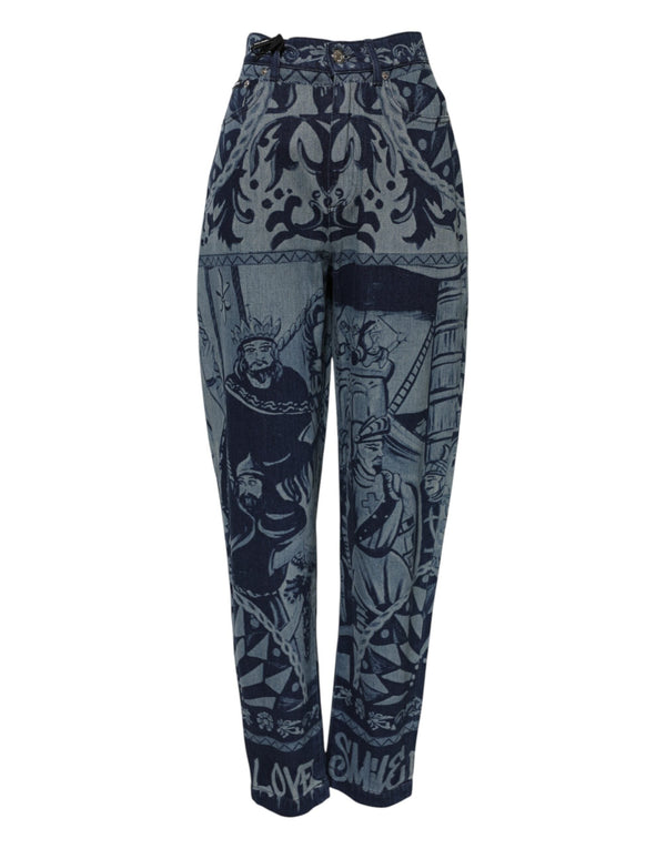 Blue Graphic Print Tapered Denim Jeans Dolce & Gabbana