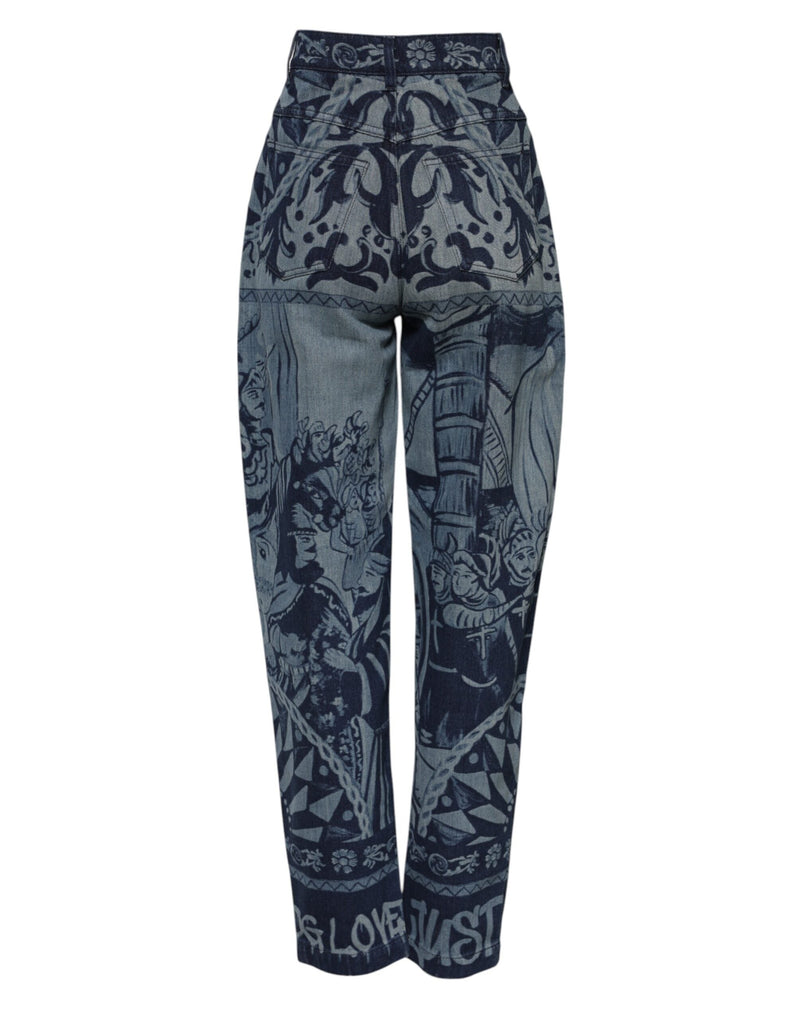 Blue Graphic Print Tapered Denim Jeans Dolce & Gabbana
