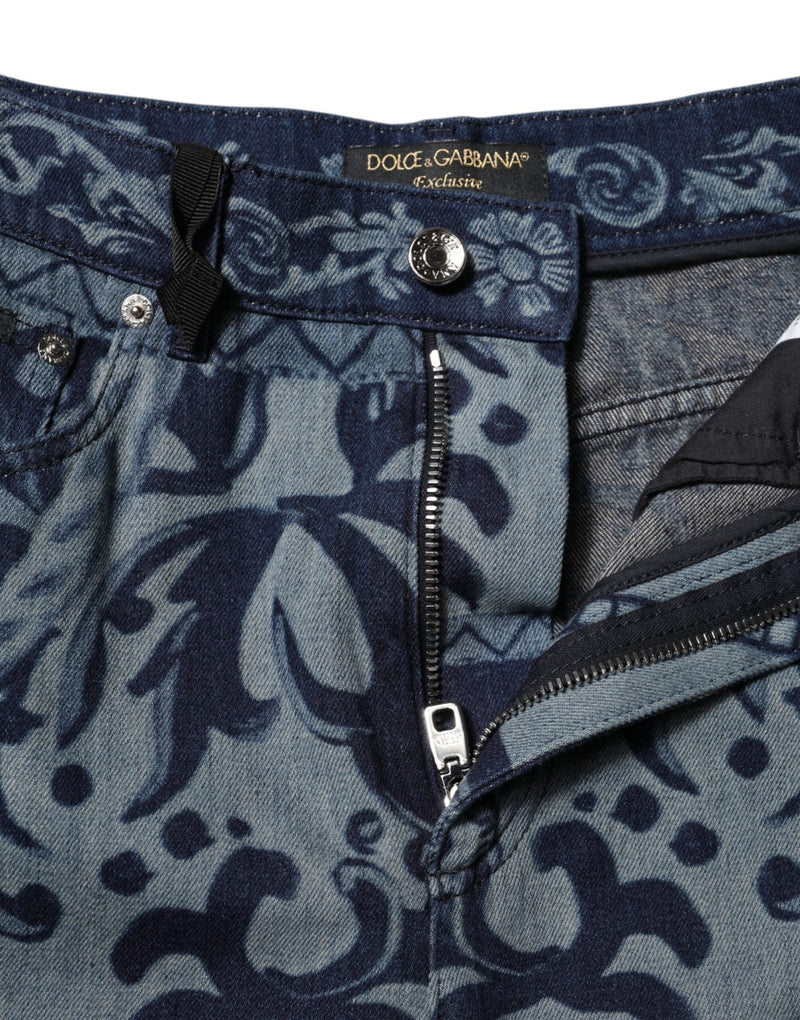 Blue Graphic Print Tapered Denim Jeans Dolce & Gabbana