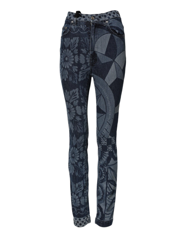 Blue Graphic Print Cotton Skinny Denim Jeans Dolce & Gabbana