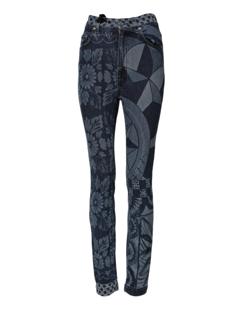 Blue Graphic Print Cotton Skinny Denim Jeans Dolce & Gabbana