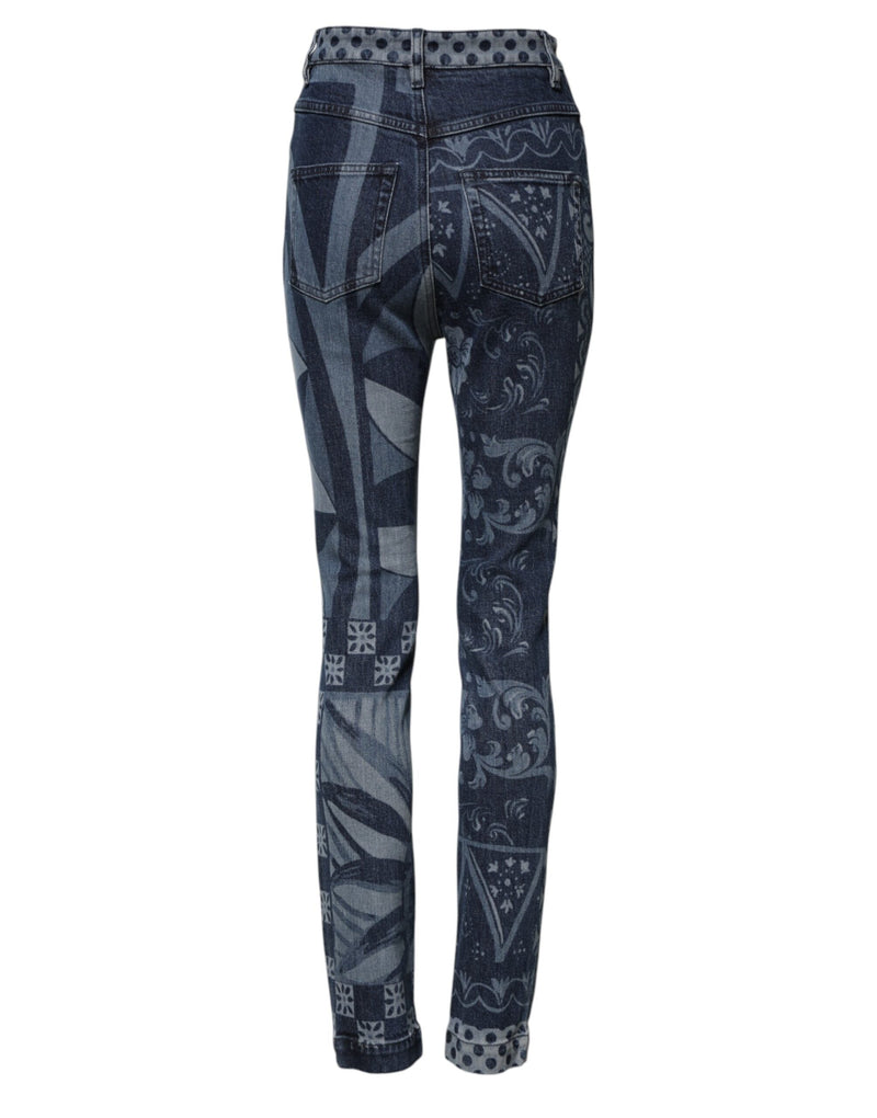 Blue Graphic Print Cotton Skinny Denim Jeans Dolce & Gabbana