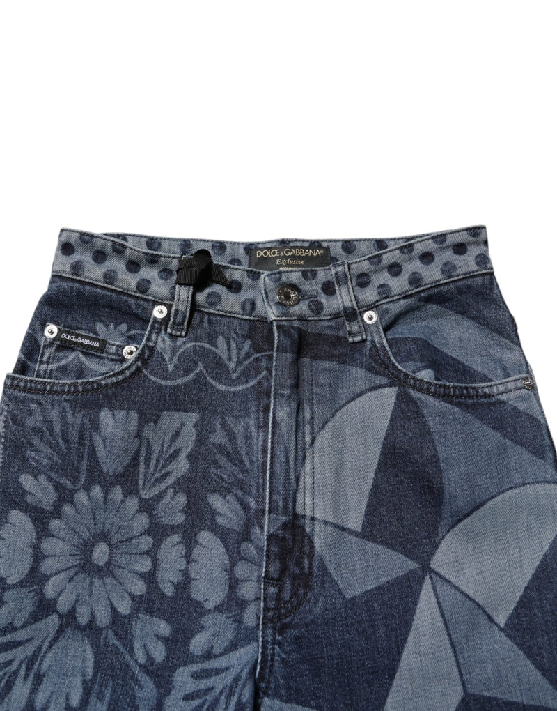 Blue Graphic Print Cotton Skinny Denim Jeans Dolce & Gabbana