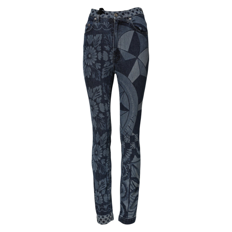 Blue Graphic Print Cotton Skinny Denim Jeans Dolce & Gabbana