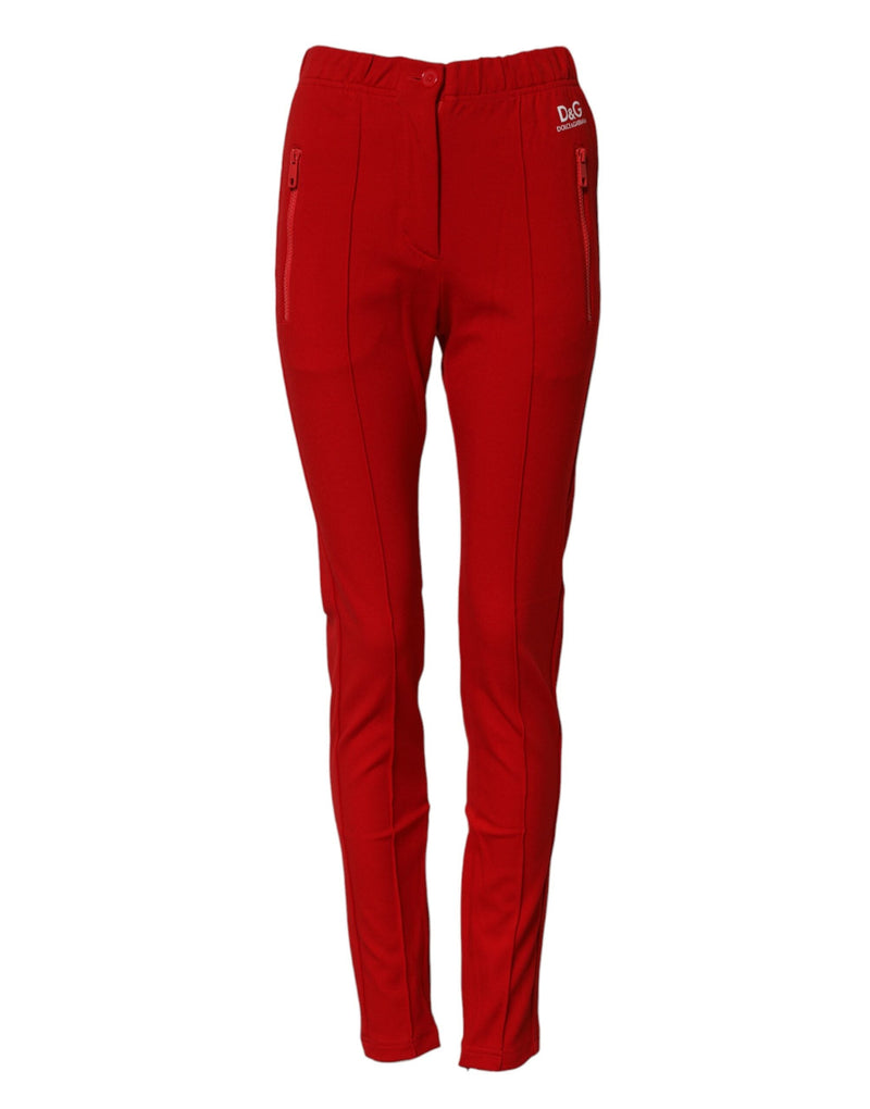 Red Mid Waist Slim Fit Pants Dolce & Gabbana