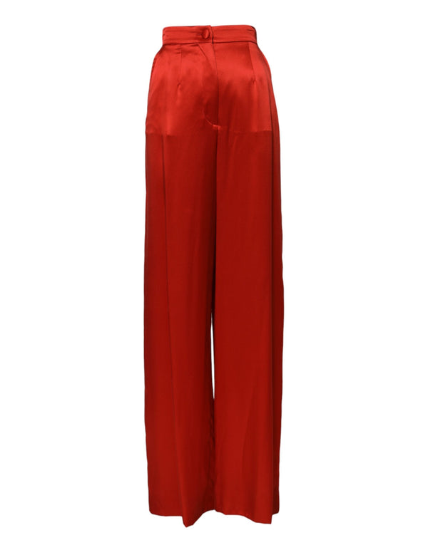 Red Satin High Waist Wide Leg Pants Dolce & Gabbana