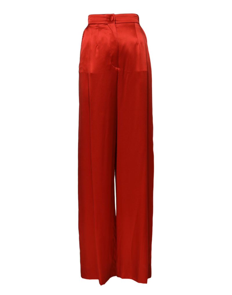 Red Satin High Waist Wide Leg Pants Dolce & Gabbana