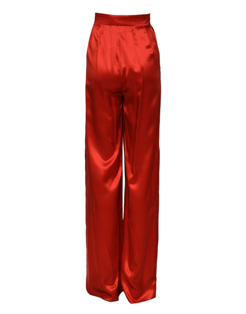 Red Satin High Waist Wide Leg Pants Dolce & Gabbana