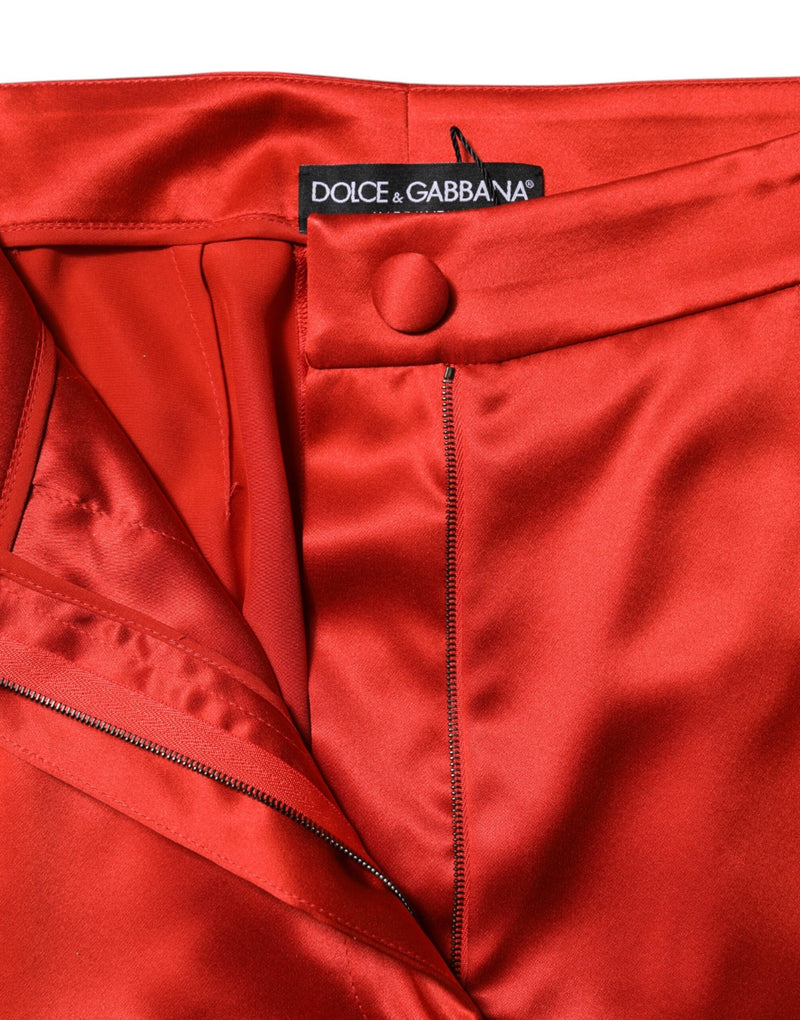 Red Satin High Waist Wide Leg Pants Dolce & Gabbana