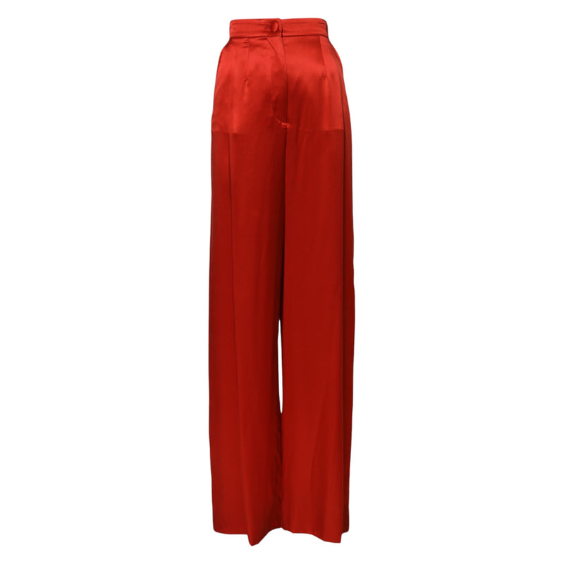 Red Satin High Waist Wide Leg Pants Dolce & Gabbana