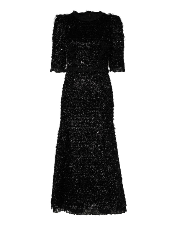 Metallic Black Polyester A-line Midi Dress Dolce & Gabbana