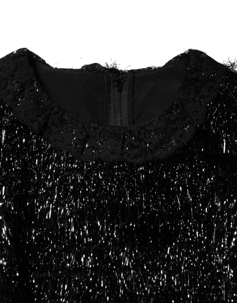 Metallic Black Polyester A-line Midi Dress Dolce & Gabbana