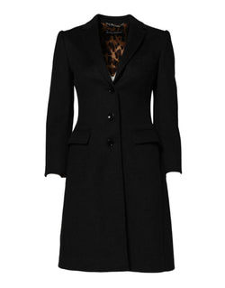 Black Wool Long Sleeves Trench Coat Jacket Dolce & Gabbana
