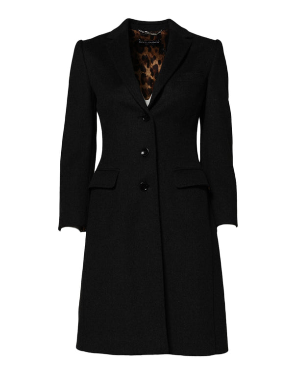 Black Wool Long Sleeves Trench Coat Jacket Dolce & Gabbana