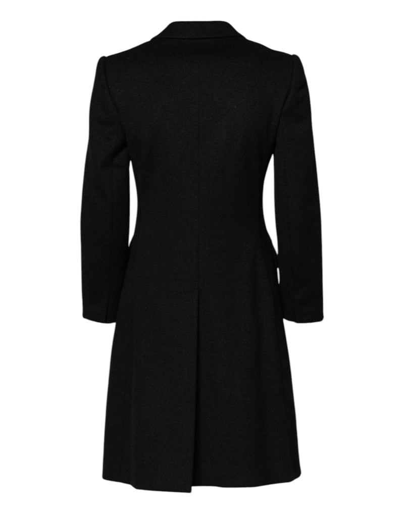 Black Wool Long Sleeves Trench Coat Jacket Dolce & Gabbana