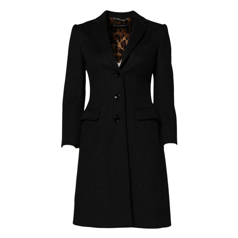Black Wool Long Sleeves Trench Coat Jacket Dolce & Gabbana