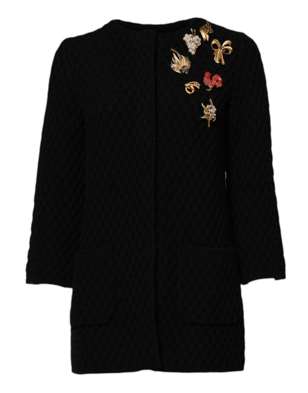 Black Cashmere Quilted Embellished Jacket Dolce & Gabbana