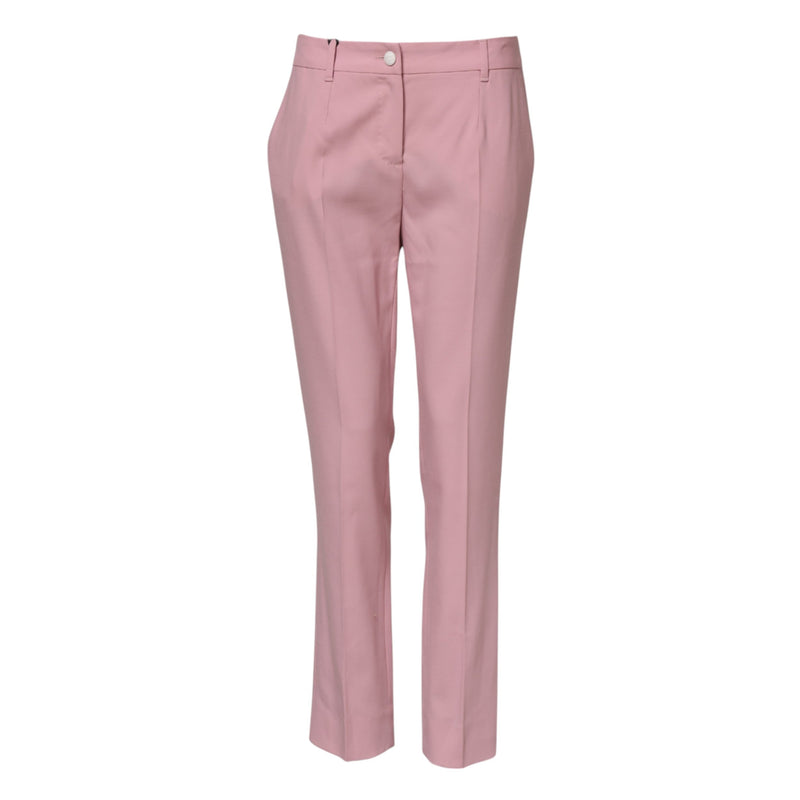 Pink Wool Mid Waist Tapered Pants Dolce & Gabbana