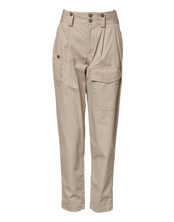 Beige Cotton High Waisted Pants Dolce & Gabbana