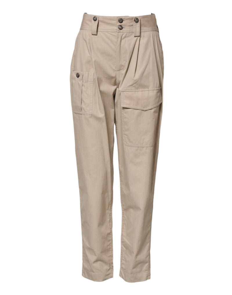 Beige Cotton High Waisted Pants Dolce & Gabbana