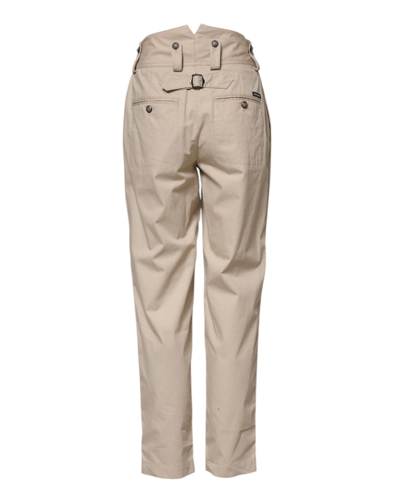 Beige Cotton High Waisted Pants Dolce & Gabbana