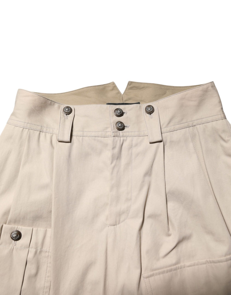 Beige Cotton High Waisted Pants Dolce & Gabbana