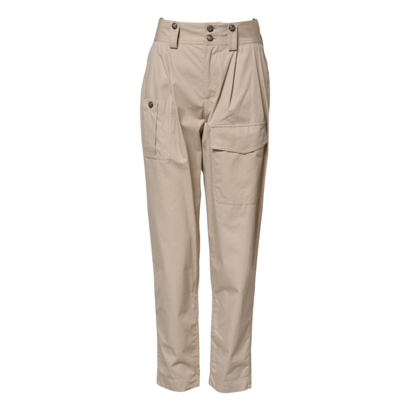 Beige Cotton High Waisted Pants Dolce & Gabbana
